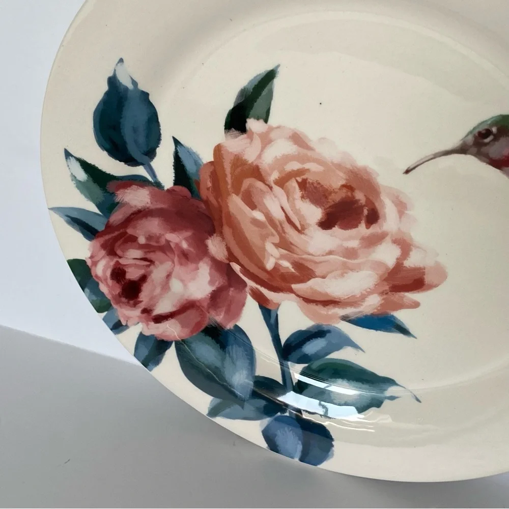 Pier 1 Imports Hummingbird Plate Ceramic 8.75” Lunch Decor birds Ruby Throated